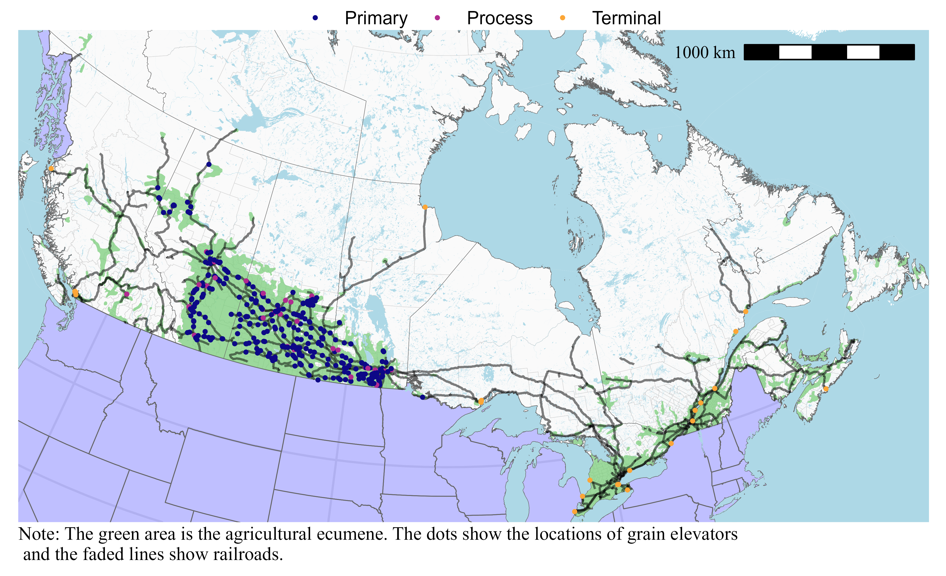 Map of grain elevators in Canada